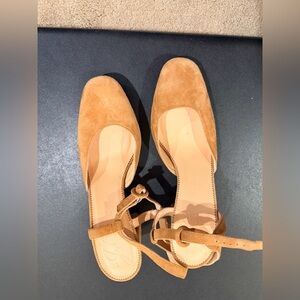 J.Crew Suede Block Heel Pumps Tan Ankle Strap Square Toe Size 9